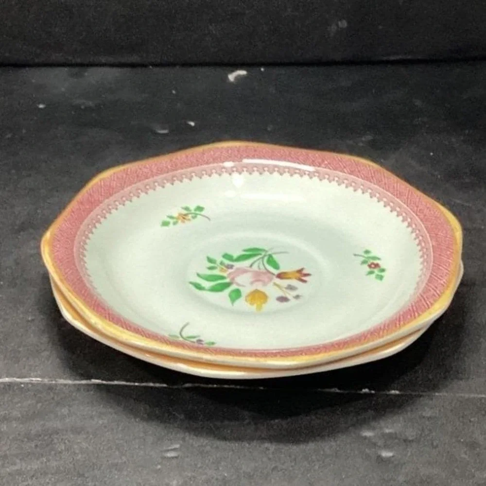 Adams Calyx Ware Lowestoft Dessert Plates, Set of 2 Hand-Painted Fruit Tableware